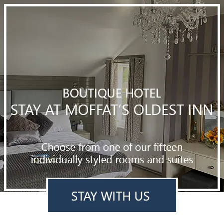 Boutique hotel bedroom at the Black Bull Inn, Moffat's oldest inn