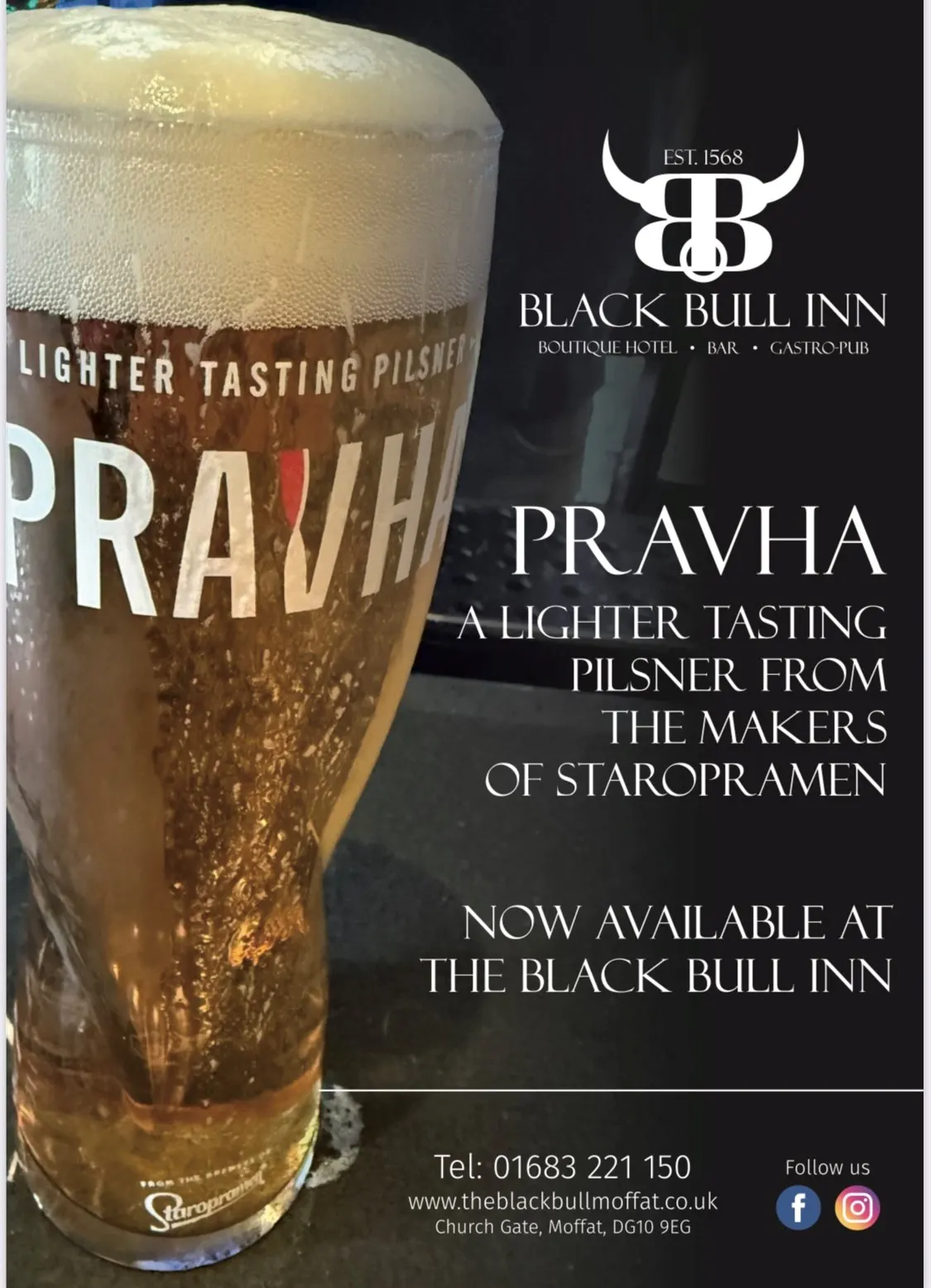 Pint of Pravha pilsner, now available at the Black Bull Inn