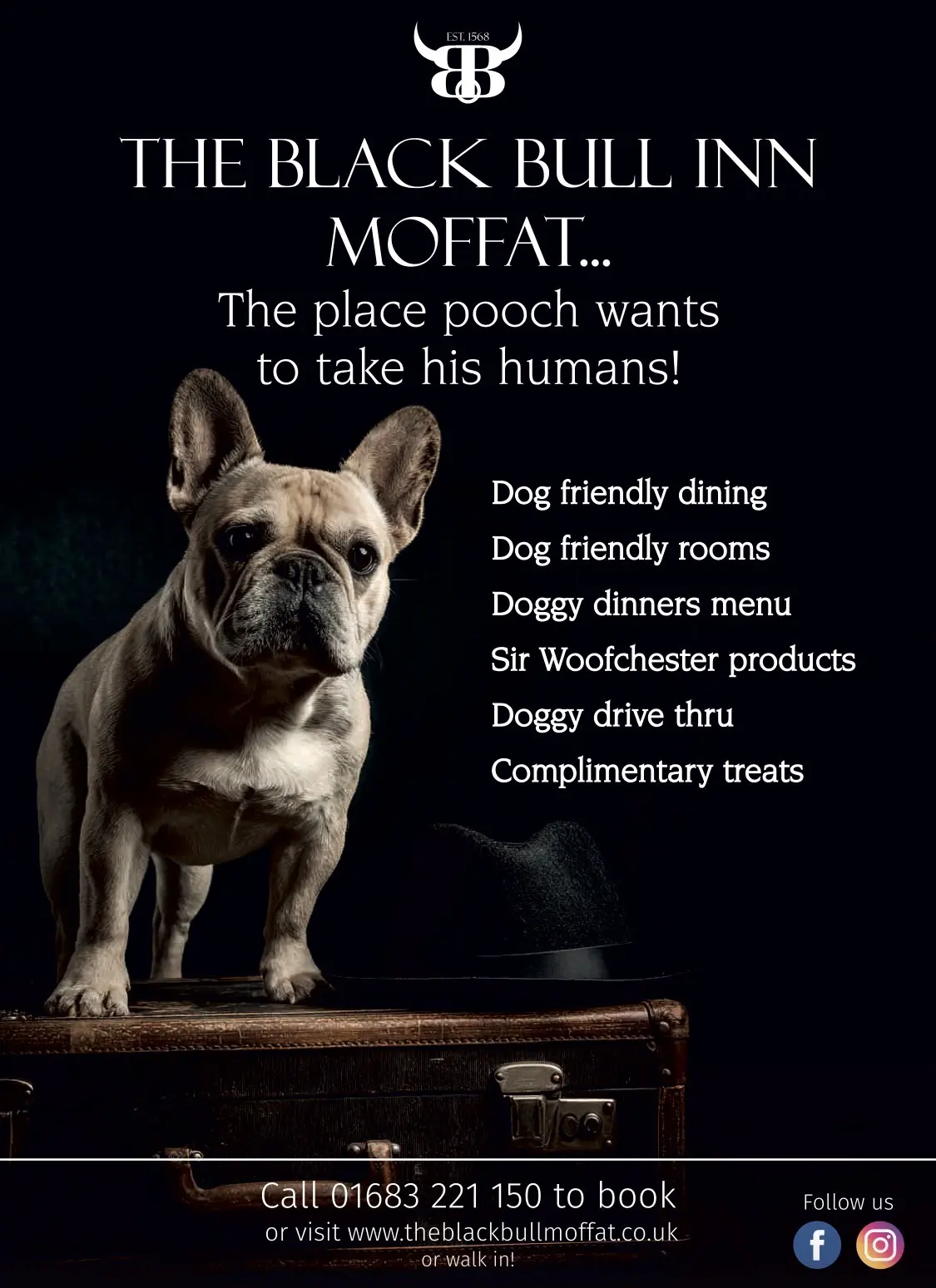 French bulldog poster: the Black Bull Inn Moffat, the place pooch wants to take his humans